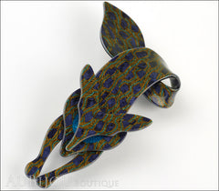 Lea Stein Fox Brooch Pin Dark Blue Gold Turquoise Side