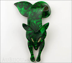 Lea Stein Fox Brooch Pin Forest Green White Front