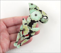 Lea Stein Fox Brooch Pin Light Turquoise Floral Red Model
