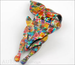 Lea Stein Fox Brooch Pin Multicolor Pattern Black Side