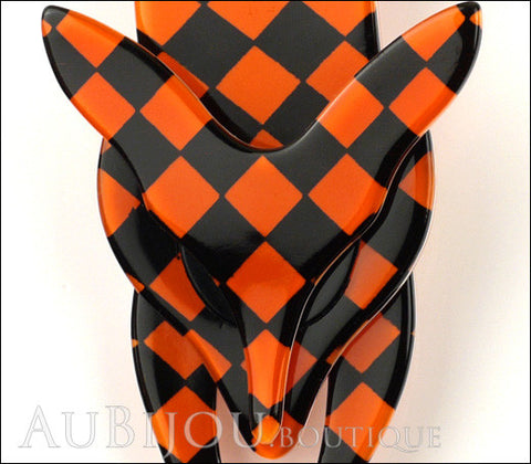 Lea Stein Fox Brooch Pin Orange Black Checker Pattern Gallery