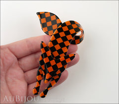 Lea Stein Fox Brooch Pin Orange Black Checker Pattern Model