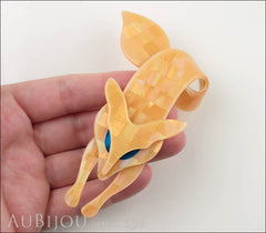 Lea Stein Fox Brooch Pin Pearly Apricot Blue Model