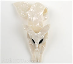 Lea Stein Fox Brooch Pin Pearly White Black Front