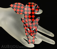 Lea Stein Fox Brooch Pin Red Black Checker Pattern Mannequin