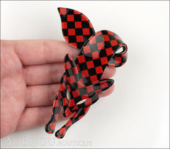 Lea Stein Fox Brooch Pin Red Black Checker Pattern Model