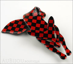 Lea Stein Fox Brooch Pin Red Black Checker Pattern Side