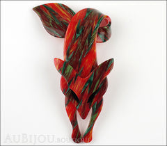 Lea Stein Fox Brooch Pin Red Green Mix Front