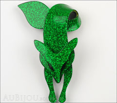 Lea Stein Fox Brooch Pin Sparkly Green Black Front