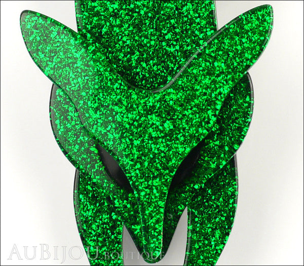 Lea Stein Fox Brooch Pin Sparkly Green Black Gallery