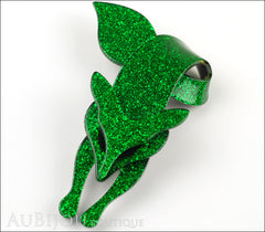 Lea Stein Fox Brooch Pin Sparkly Green Black Side