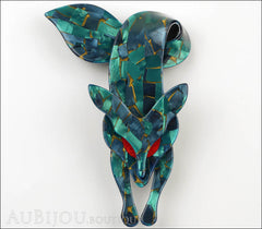Lea Stein Fox Brooch Pin Turquoise Blue Red Front