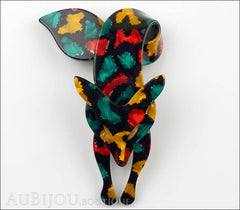 Lea Stein Fox Brooch Pin Yellow Red Turquoise Front