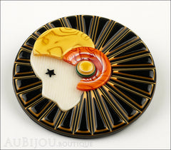 Lea Stein Full Collerette Art Deco Girl Brooch Pin Black Yellow Side