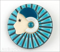 Lea Stein Full Collerette Art Deco Girl Brooch Pin Blue Black Front