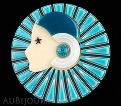Lea Stein Full Collerette Art Deco Girl Brooch Pin Blue Black