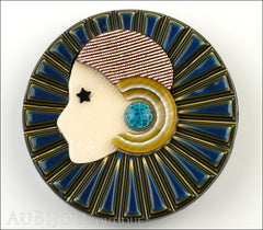 Lea Stein Full Collerette Art Deco Girl Brooch Pin Blue Gold Front