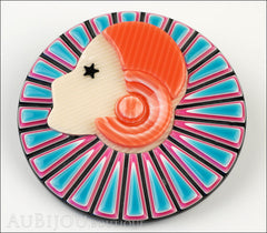 Lea Stein Full Collerette Art Deco Girl Brooch Pin Blue Pink Side