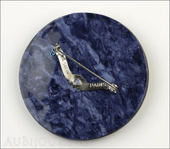 Lea Stein Full Collerette Art Deco Girl Brooch Pin Navy Gold Blue Back