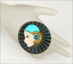 Lea Stein Full Collerette Art Deco Girl Brooch Pin Navy Gold Blue Mannequin