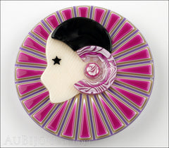 Lea Stein Full Collerette Art Deco Girl Brooch Pin Purple Black Front