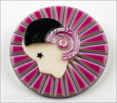 Lea Stein Full Collerette Art Deco Girl Brooch Pin Purple Black Side