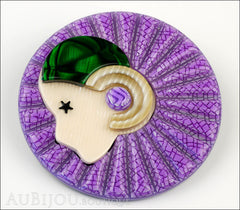 Lea Stein Full Collerette Art Deco Girl Brooch Pin Purple Green Side