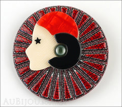 Lea Stein Full Collerette Art Deco Girl Brooch Pin Red Grey Front