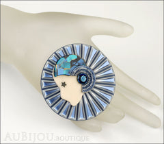 Lea Stein Full Collerette Art Deco Girl Brooch Pin Silver Blue Mannequin