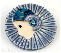 Lea Stein Full Collerette Art Deco Girl Brooch Pin Silver Blue Side