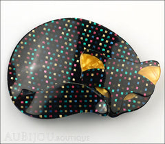 Lea Stein Gomina The Sleeping Cat Brooch Pin Black Multicolor Dots Front