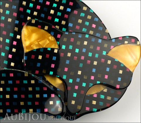 Lea Stein Gomina The Sleeping Cat Brooch Pin Black Multicolor Dots Gallery