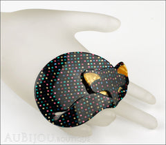 Lea Stein Gomina The Sleeping Cat Brooch Pin Black Multicolor Dots Mannequin