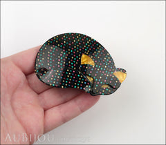 Lea Stein Gomina The Sleeping Cat Brooch Pin Black Multicolor Dots Model