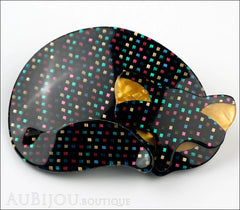 Lea Stein Gomina The Sleeping Cat Brooch Pin Black Multicolor Dots Side