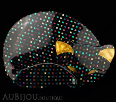Lea Stein Gomina The Sleeping Cat Brooch Pin Black Multicolor Dots