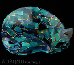 Lea Stein Gomina The Sleeping Cat Brooch Pin Blue Turquoise Mosaic