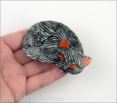 Lea Stein Gomina The Sleeping Cat Brooch Pin Grey Orange Animal Print Model