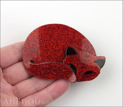 Lea Stein Gomina The Sleeping Cat Brooch Pin Red Black Model