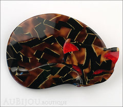 Lea Stein Gomina The Sleeping Cat Brooch Pin Tortoise Black Mosaic Front