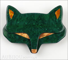 Lea Stein Goupil Fox Head Brooch Pin Dark Green Peach Front