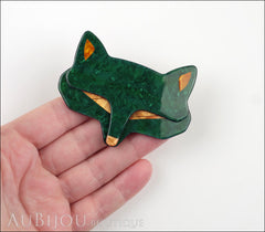 Lea Stein Goupil Fox Head Brooch Pin Dark Green Peach Model