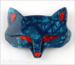 Lea Stein Goupil Fox Head Brooch Pin Pearly Blue Red Front