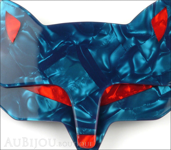 Lea Stein Goupil Fox Head Brooch Pin Pearly Blue Red Gallery