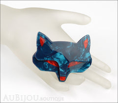 Lea Stein Goupil Fox Head Brooch Pin Pearly Blue Red Mannequin