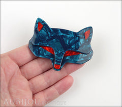 Lea Stein Goupil Fox Head Brooch Pin Pearly Blue Red Model