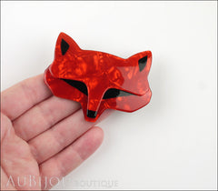 Lea Stein Goupil Fox Head Brooch Pin Pearly Red Black Model