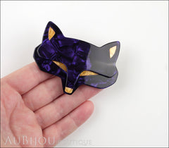 Lea Stein Goupil Fox Head Brooch Pin Pearly Violet Yellow Model
