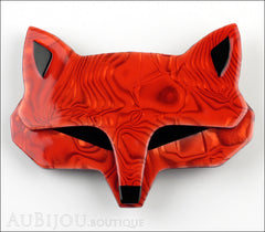 Lea Stein Goupil Fox Head Brooch Pin Red Swirls Black Front