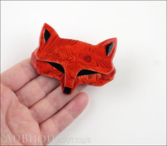 Lea Stein Goupil Fox Head Brooch Pin Red Swirls Black Model